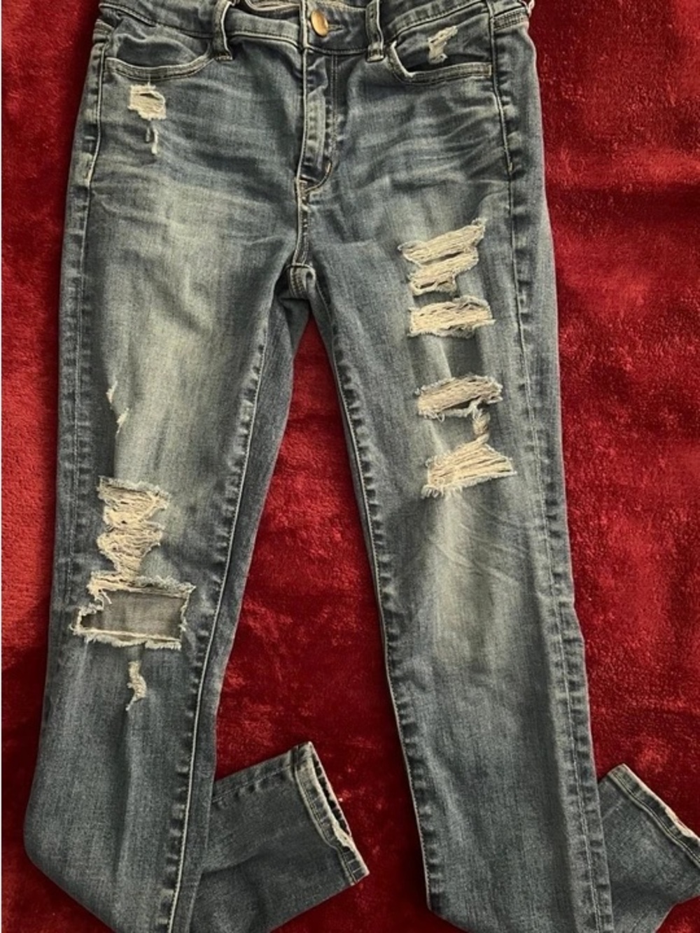 American Eagle Outfitters Distressed Light Blue High-Rise Jeggings